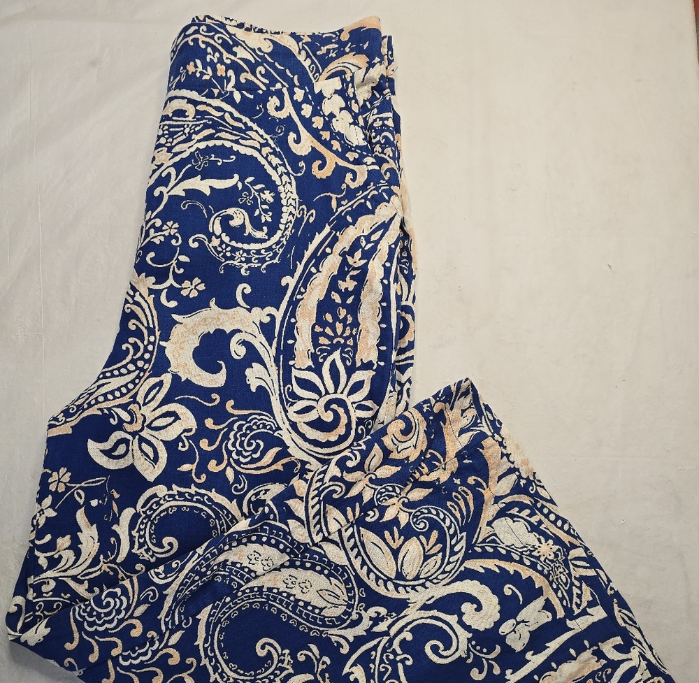 Nicole Miller Pull On Pants Blue Boho Paisley High Rise Wide Crop Leg Resortwear